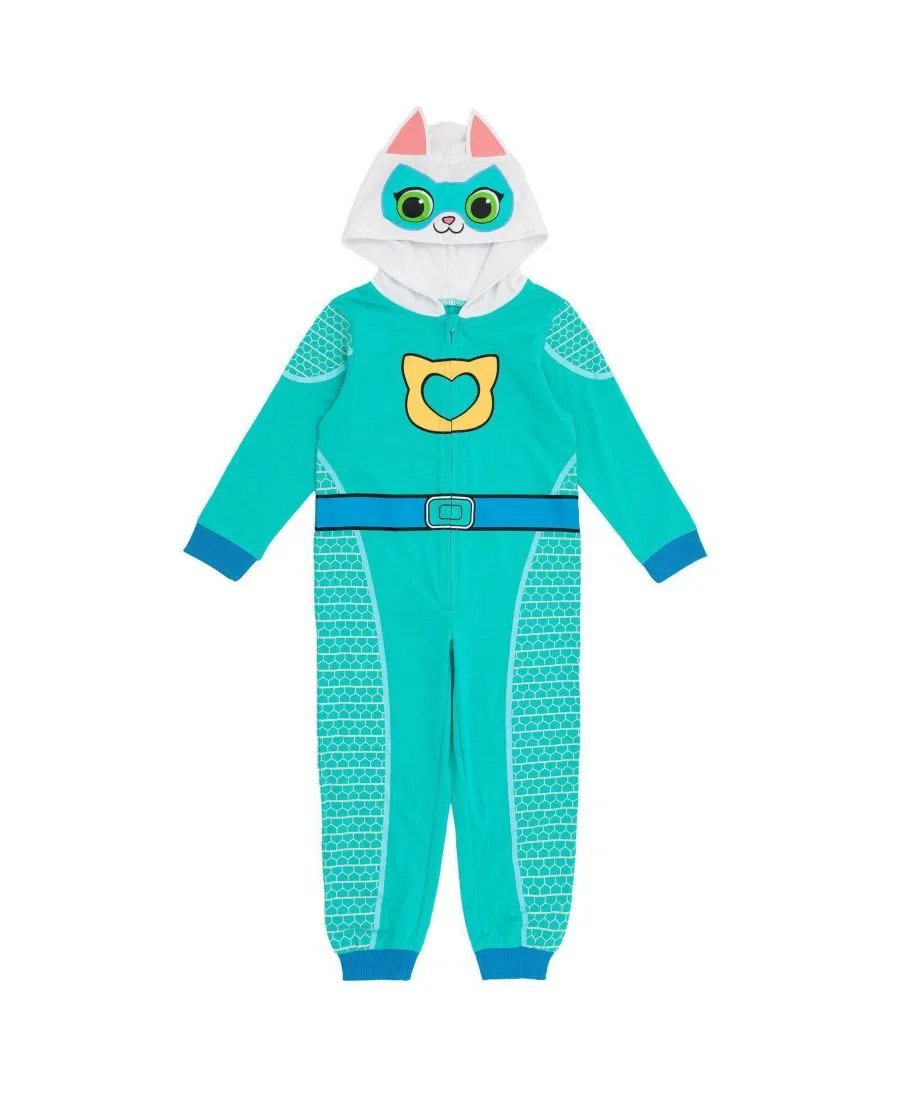 Детский комбинезон-кигуруми с капюшоном SuperKitties, Teal Bitsy