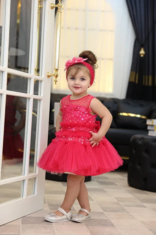 Детское платье для девочек с принтом Ruched Star Pattern Embroidered Tulle Baby Girl Evening Dress Miss Rain, Fluoria — фото 3
