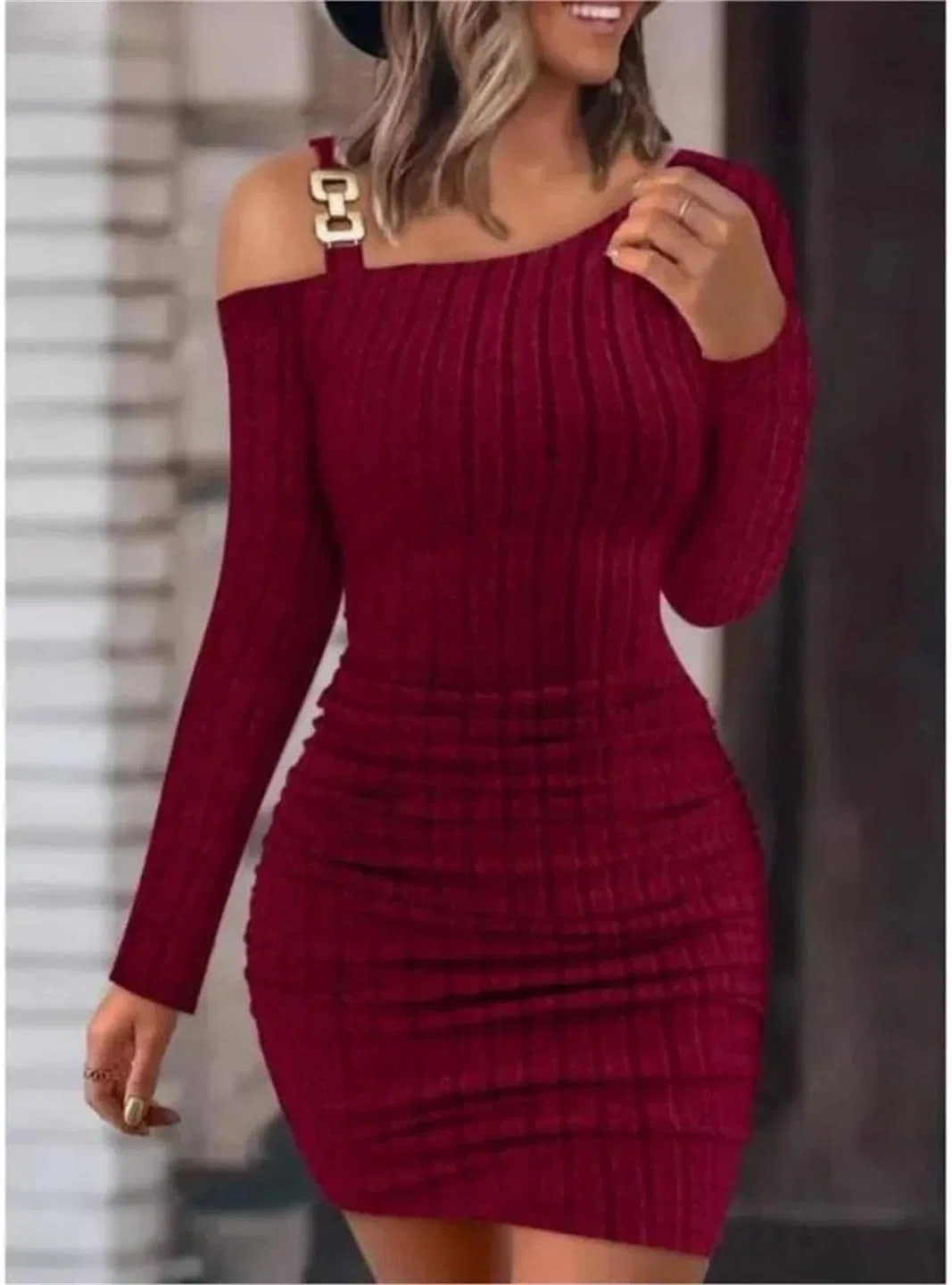 Женское мини-платье облегающее с запахом Casual, Wine Red — фото 2