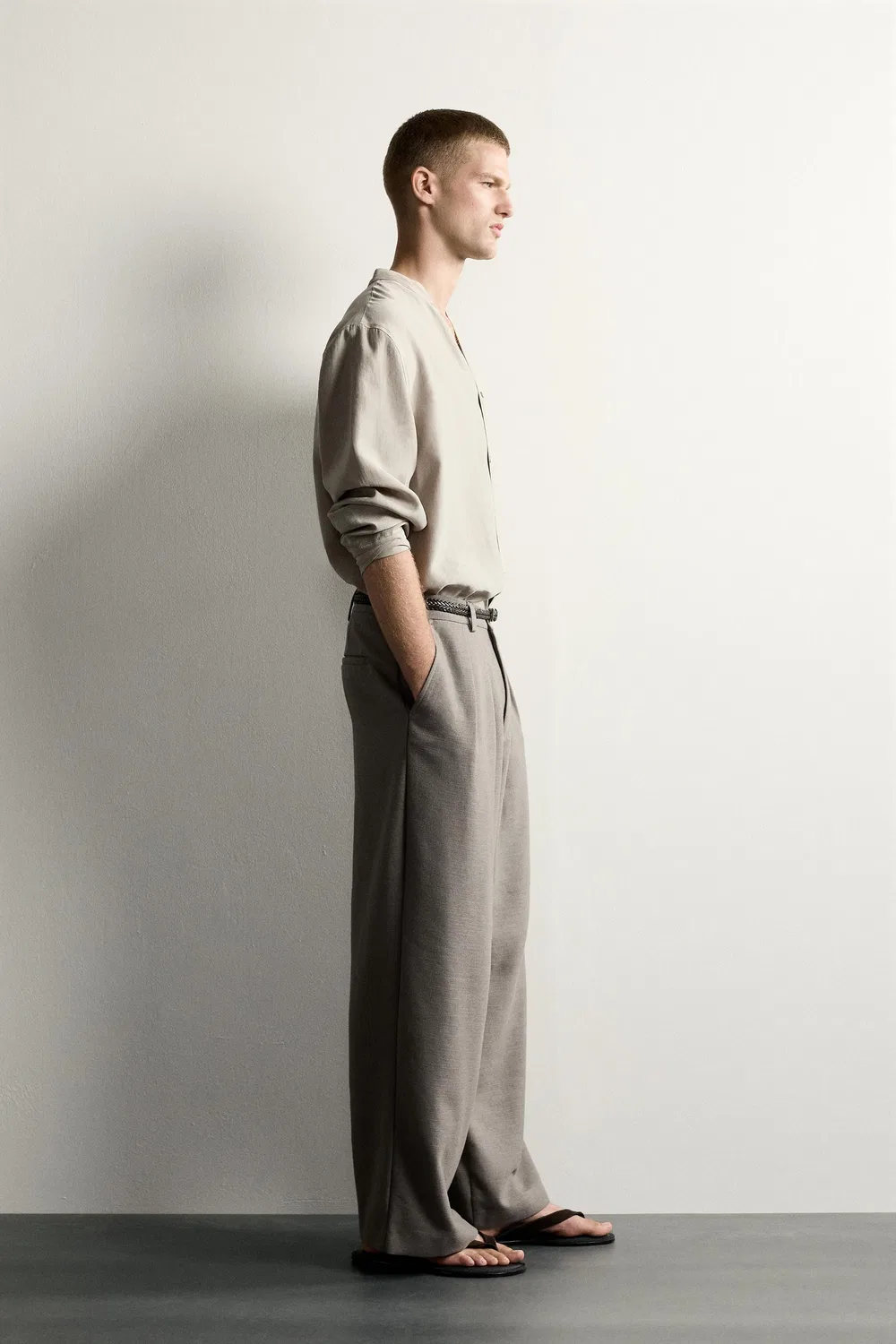 Свободная, струящаяся рубашка ZARA, Beige — фото 4