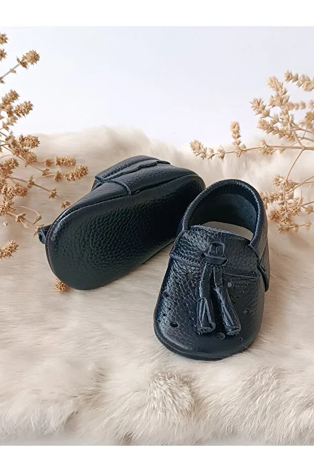 Детские мокасины для мальчиков из натуральной кожи Axel leather baby moccasin navy blue Hodore, Navy Blue — фото 4