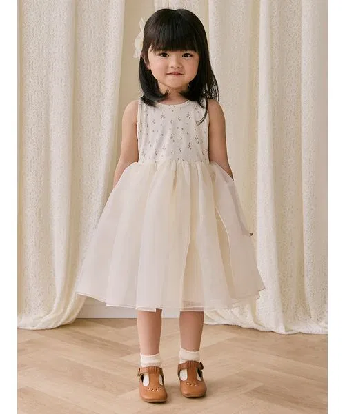 Детское платье из футера с цветочным принтом Dina Antique JAMIE KAY, Off White