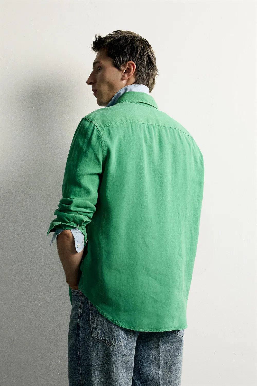 Рубашка из льняной ткани лиоцелл ZARA, Green — фото 3