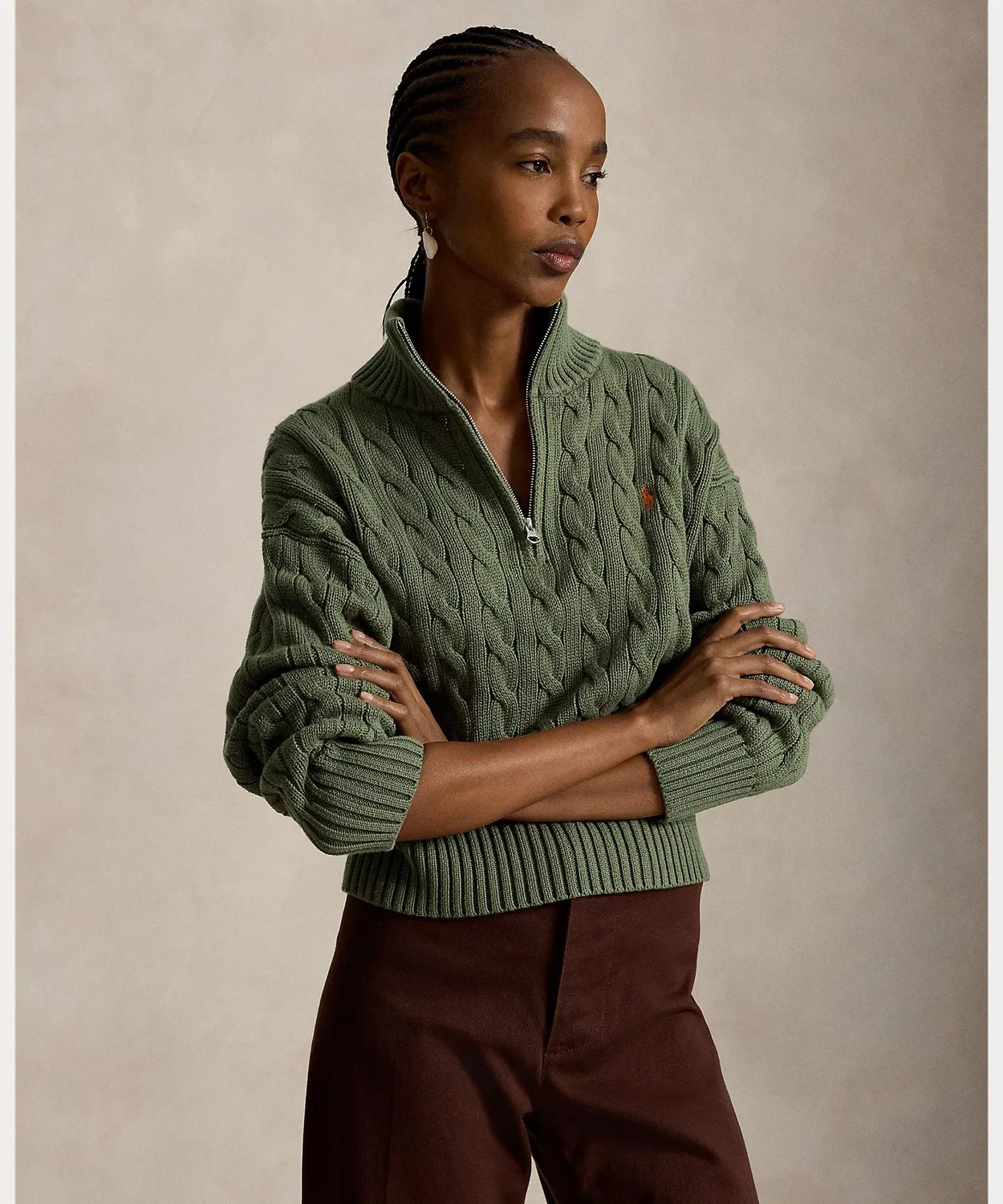 POLO RALPH LAUREN Женский свитер с четверть-застежкой, с длинным рукавом Ralph Lauren, Green
