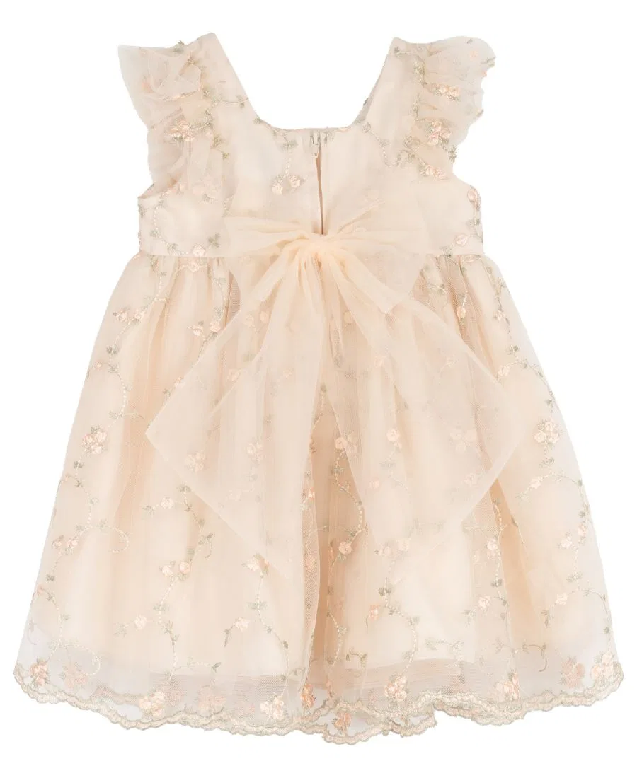 Платье без рукавов с вышивкой Baby Girls' Ruffled Sleeveless Dress Rare Editions, Taupe — фото 3