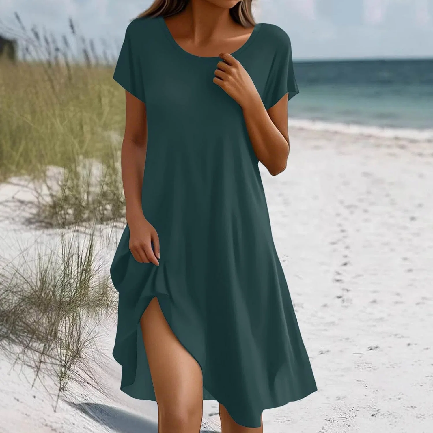 Женское платье-футболка с принтом, Mini Floral Dress, тёмно-синий — фото 2