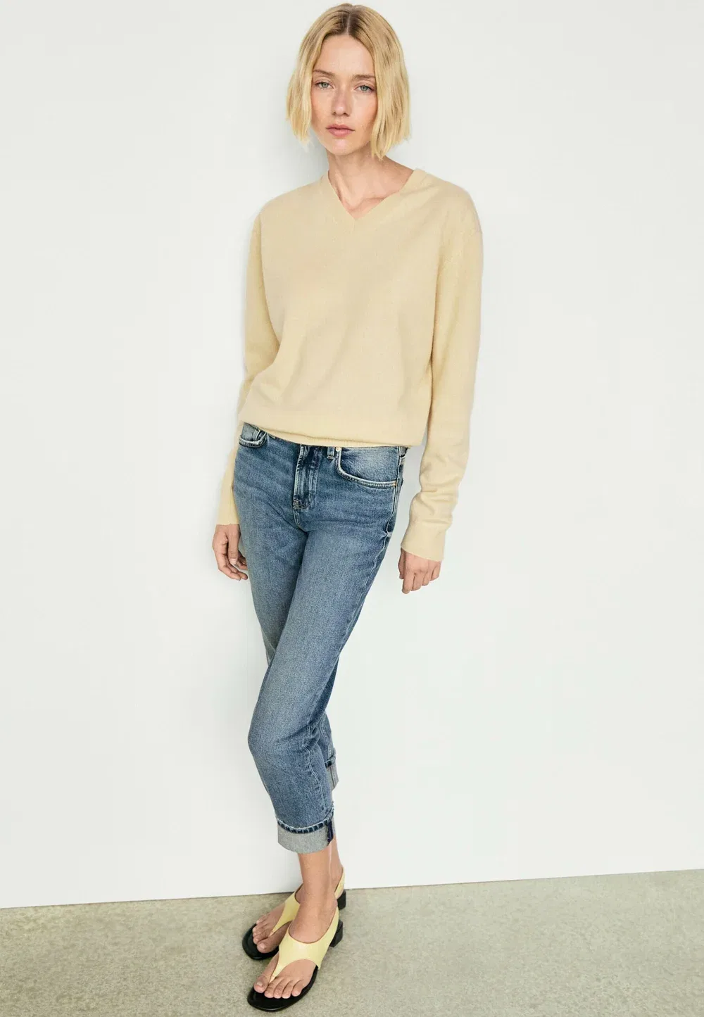 Вязаный свитер из 100% кашемира Massimo Dutti, Light Yellow — фото 3
