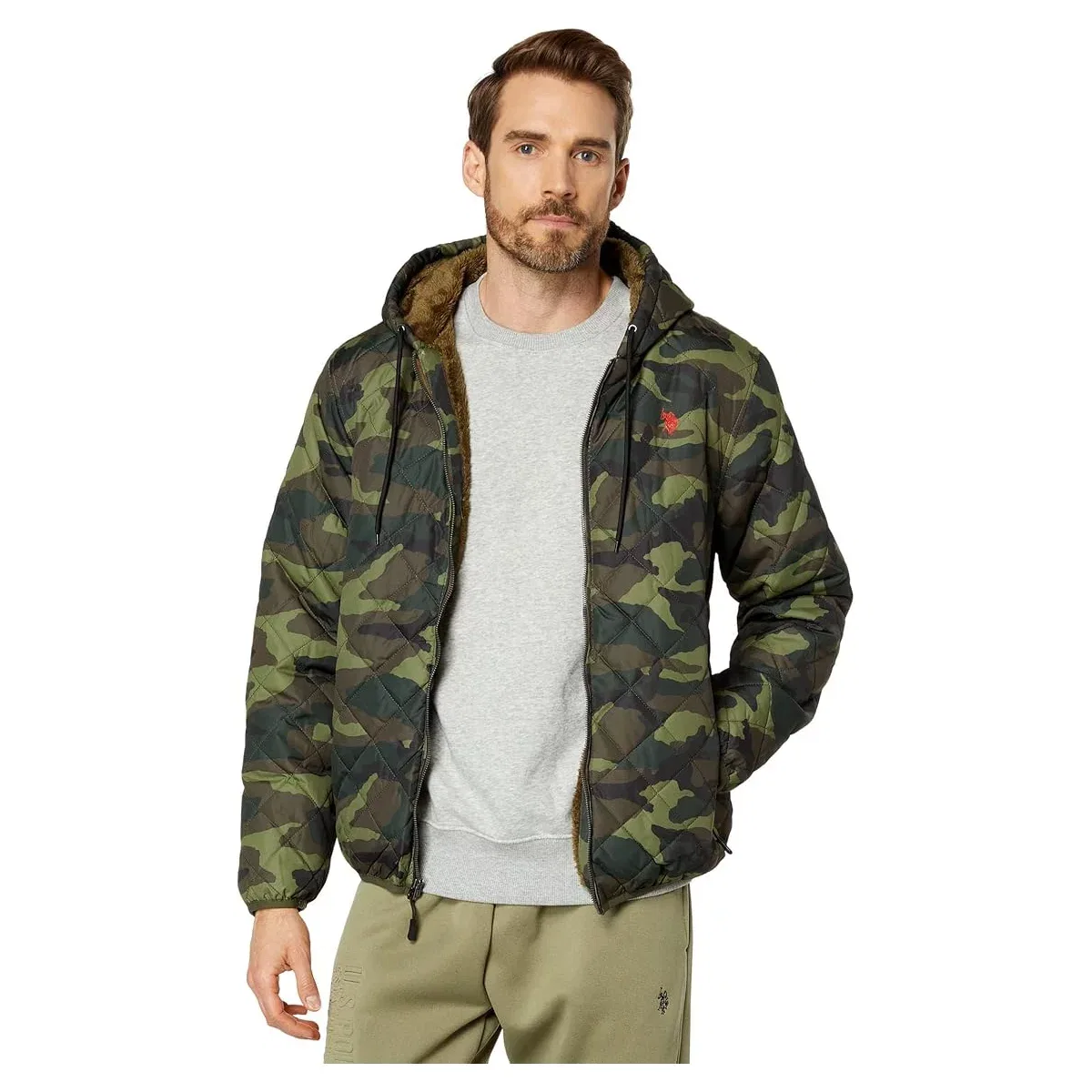 Мужская куртка-бомбер стеганая с принтом U.S. Polo Assn., Army Green