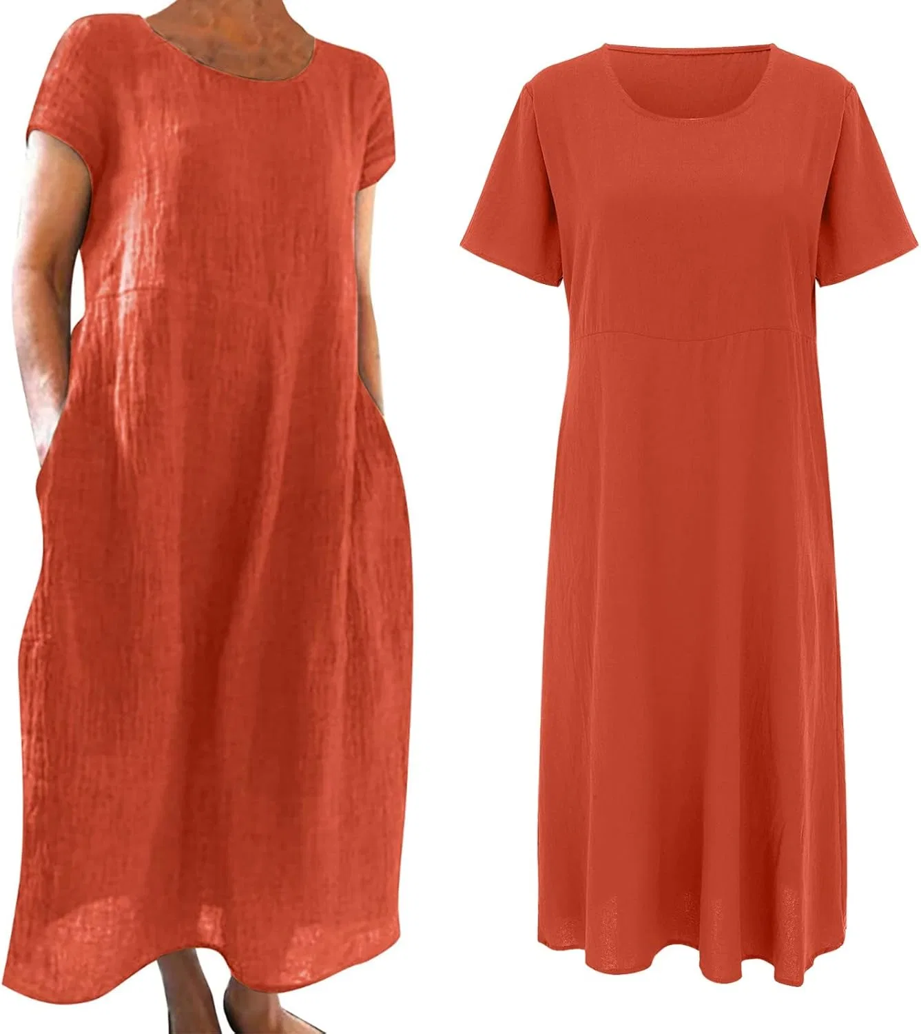 Женское летнее платье макси свободного кроя Cotton Linen, Orange — фото 2