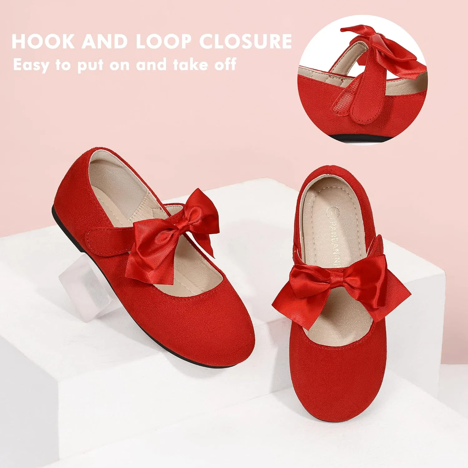 Детские балетки для девочек с бантом Mary Jane PANDANINJIA, Red Suede — фото 4