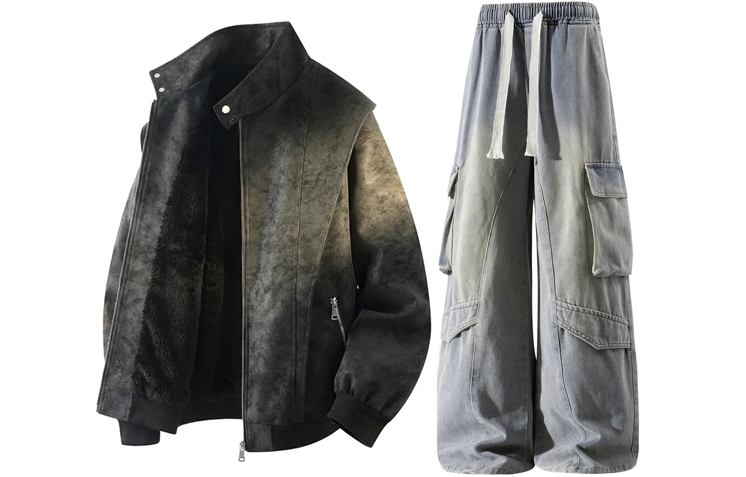 Детский комплект из футерованной куртки и джинсов X1617, Black/Yellow