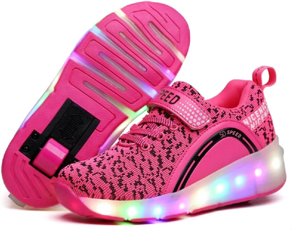 Детские кроссовки-ролики с одним колесом и светодиодной подсветкой SDSPEED, Led Dapple Pink