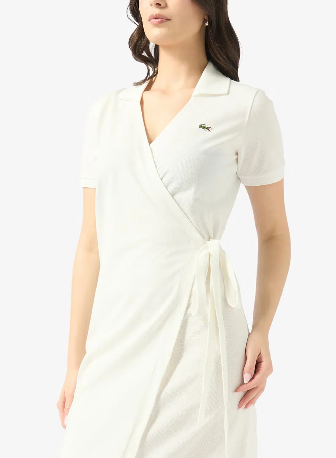 Платье макси с запахом и воротником поло Lacoste, белый — фото 3