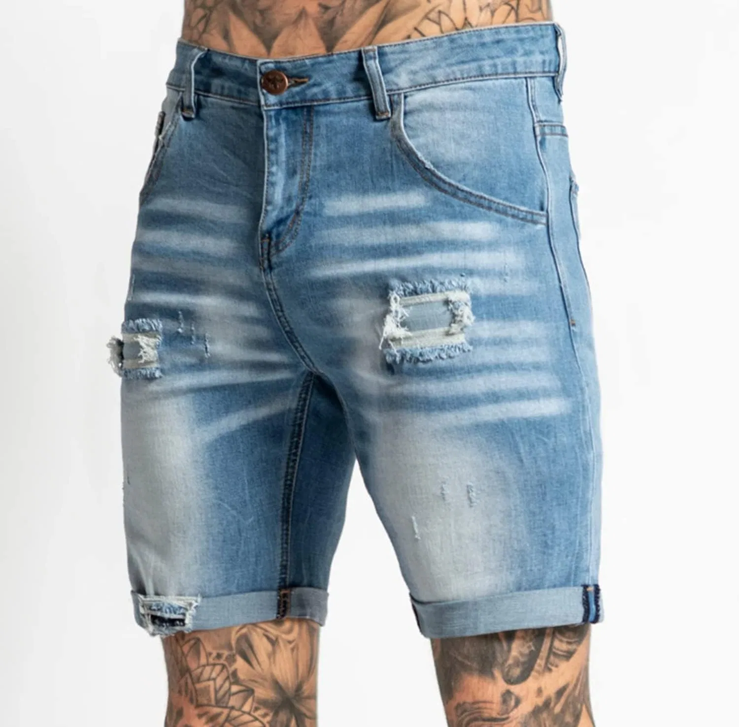 Рваные джинсовые шорты, Slim Fit, Lightblue Generic — фото 2