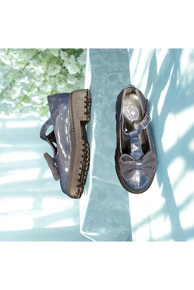 Детские туфли для девочек из экокожи с бантом Star Pearl Kids, Navy Blue — фото 3