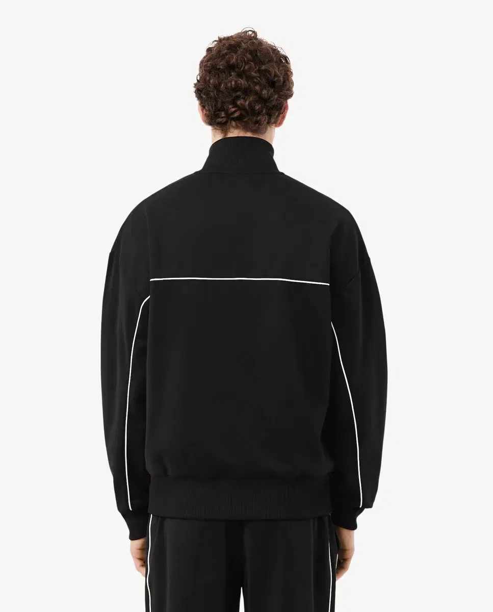 Худи мужская Lacoste без капюшона, свободный крой, контрастная отделка, Negro — фото 2