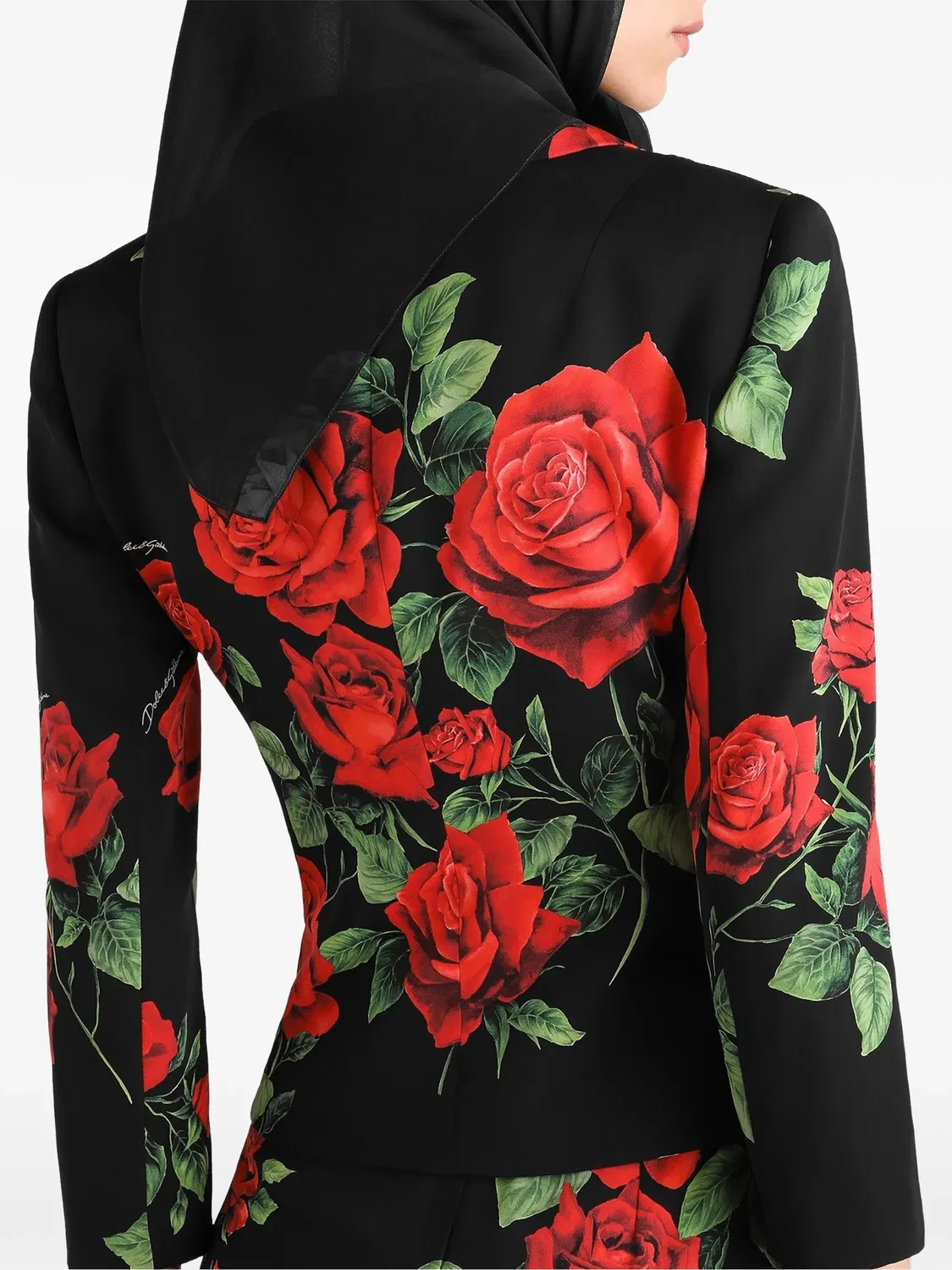Однобортный пиджак с цветочным принтом Dolce & Gabbana, черный — фото 4