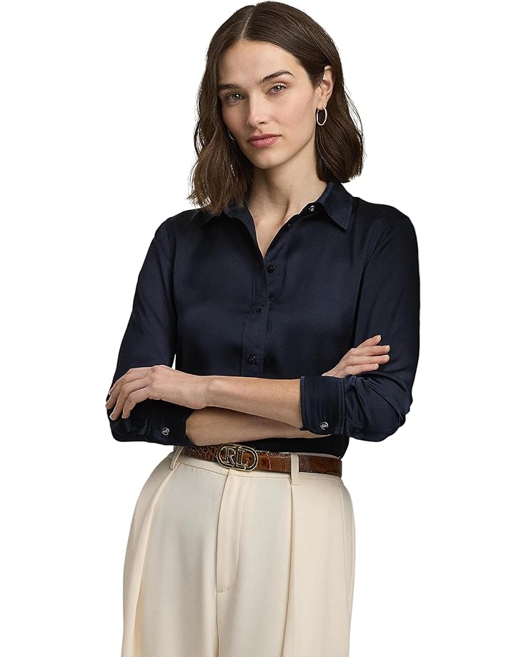 

Рубашка Lauren Ralph Lauren Classic Fit Satin Charmeuse Shirt, цвет Lauren Navy