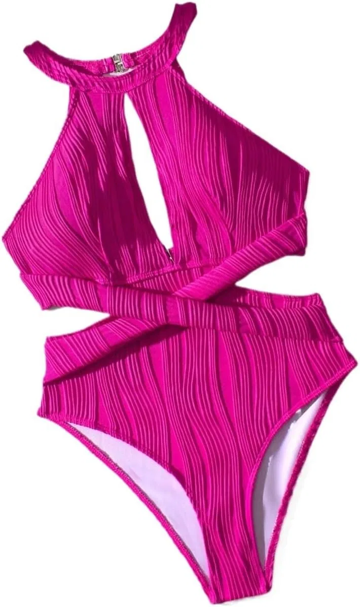 Женский цельнокроеный купальник с вырезами и высокой растяжимостью, Hot Pink