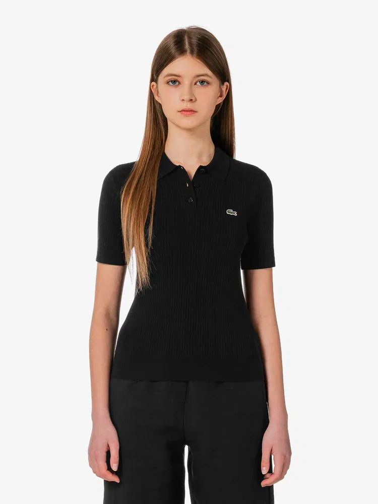 Футболка поло LACOSTE Black из рибаны — фото 4
