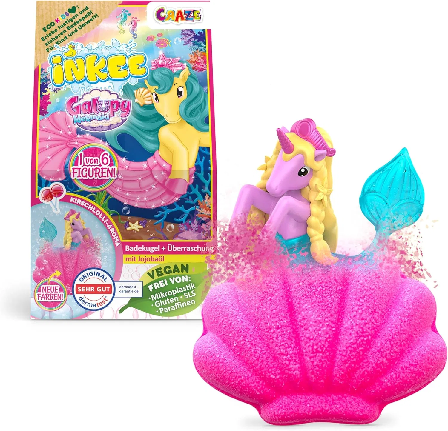 Бомбочка для ванны в форме ракушки с ароматом вишни, INKEE, 100 г, Pink and Blue