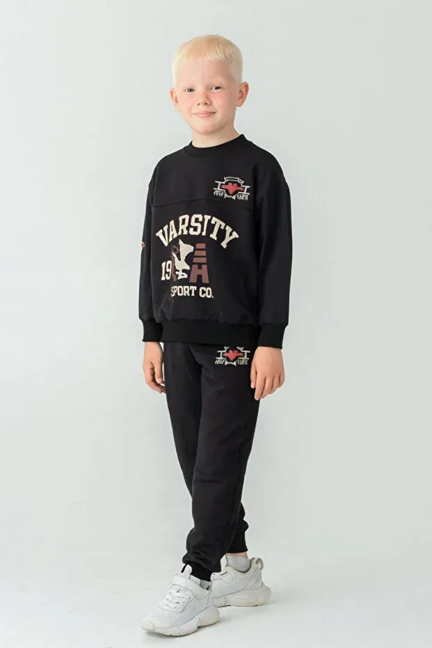 Детский спортивный комплект для мальчиков с принтом Varsity Ahengim, Black — фото 3