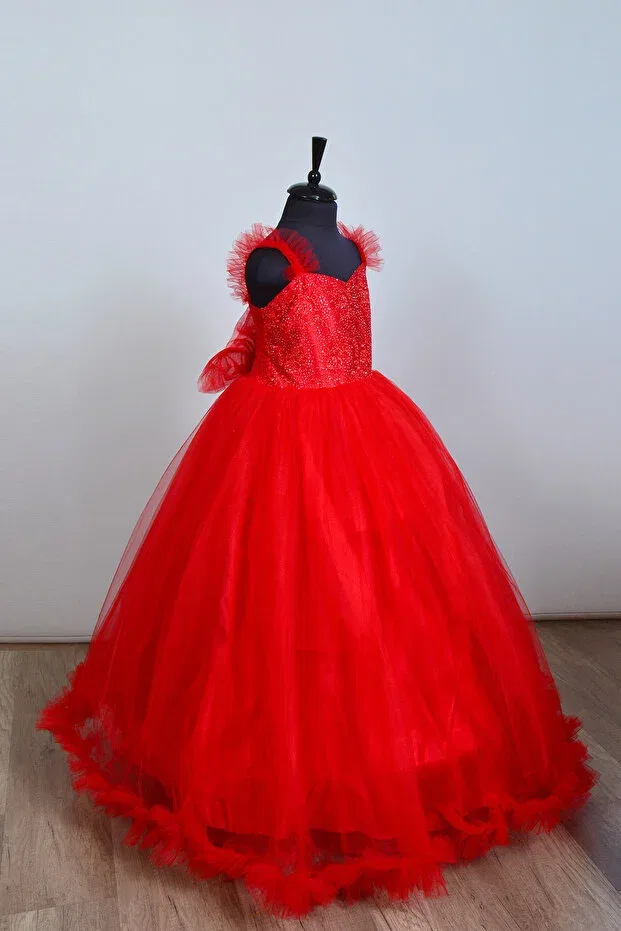 Детское платье для девочек с открытыми плечами Terzioğlu Giyim, Red — фото 3