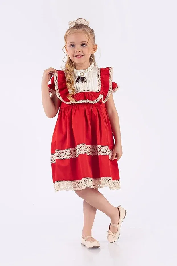 Детское платье для девочек с вышивкой Minigimin Cicileri, Red