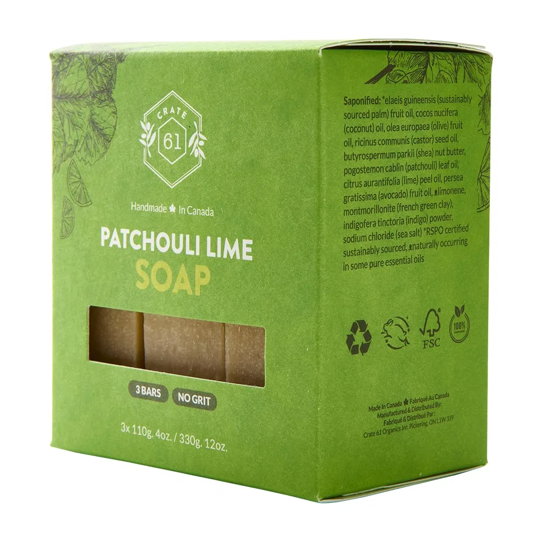 Мыло ручной работы Patchouli Lime, 3 шт, Crate 61 Organics, 110 г — фото 3