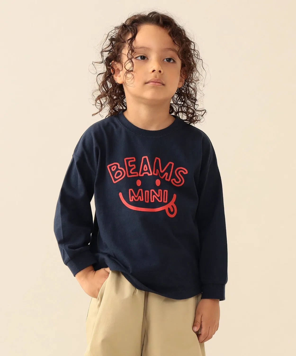 Детская футболка с длинным рукавомс принтом Smile Big Long Sleeve T-Shirt BEAMS mini, Navy