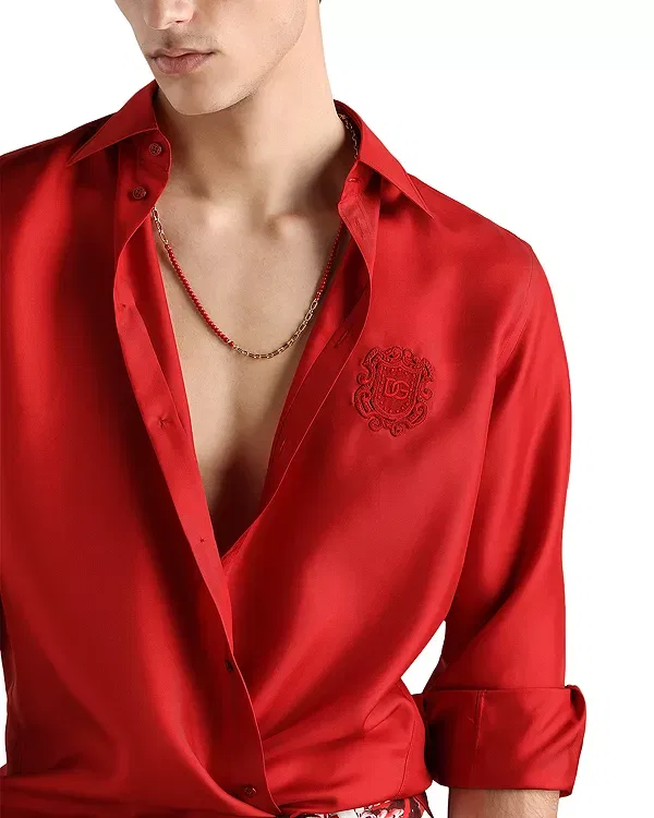 Мужская рубашка с принтом из шелка Dolce & Gabbana, Bright Red — фото 4