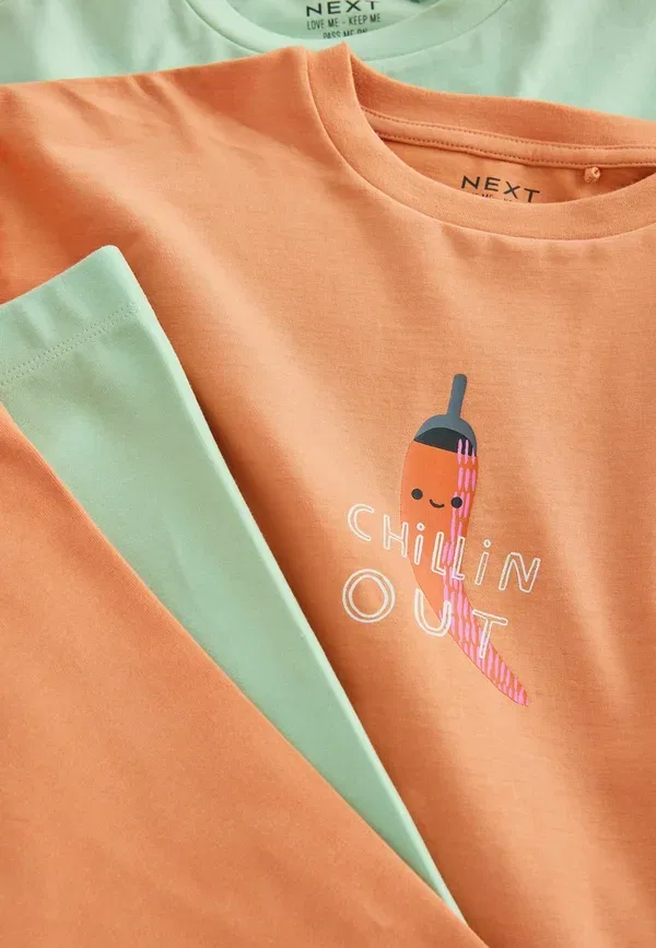 Комплект из футболки и шорт с принтом Food, Regular fit - graphic oversized t-shirt and cycling shorts set 2 pack, Next, Green, Orange, зеленый/оранжевый — фото 4