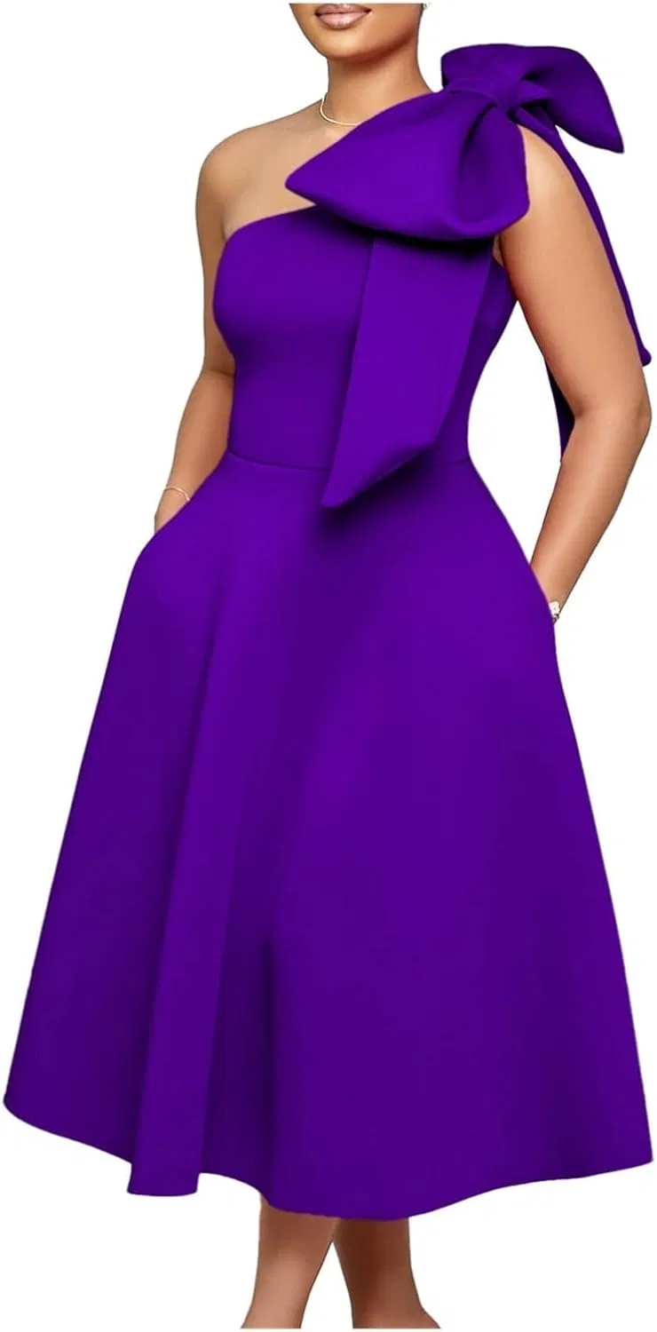 Женское коктейльное платье с одним плечом, Purple