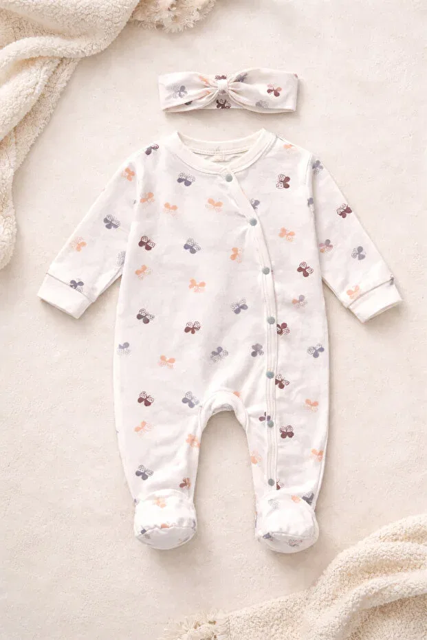Детский комбинезон для новорожденных с принтом Organic Butterfly Figured Bandana Atlas Baby House, Ecru — фото 4