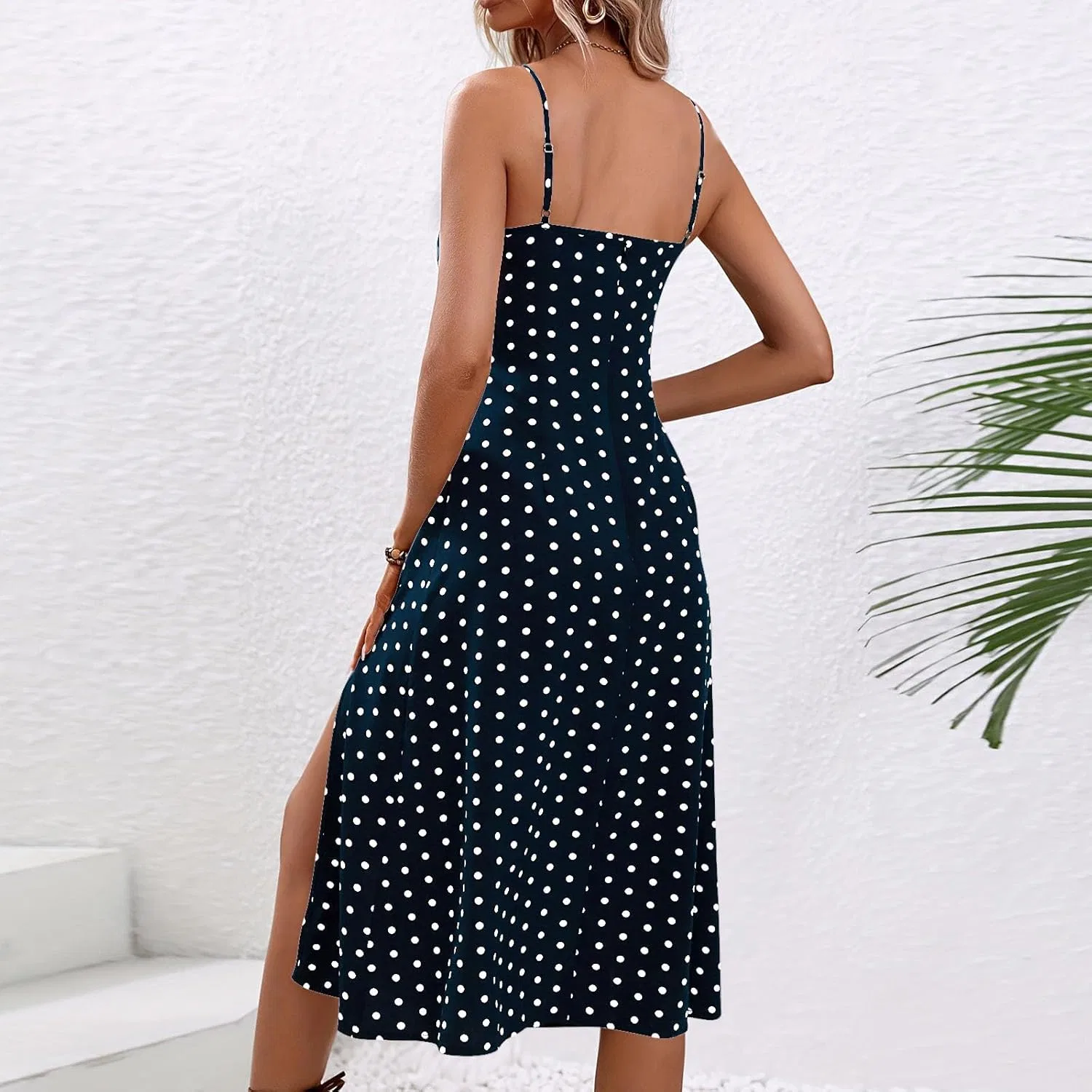 Женское платье миди с разрезом и принтом, богемное, Dark Blue — фото 3