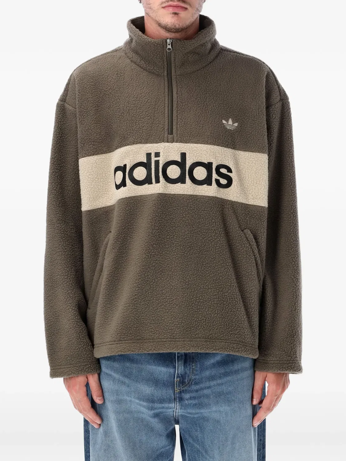Свитер флисовый зеленого цвета Adidas, зеленый