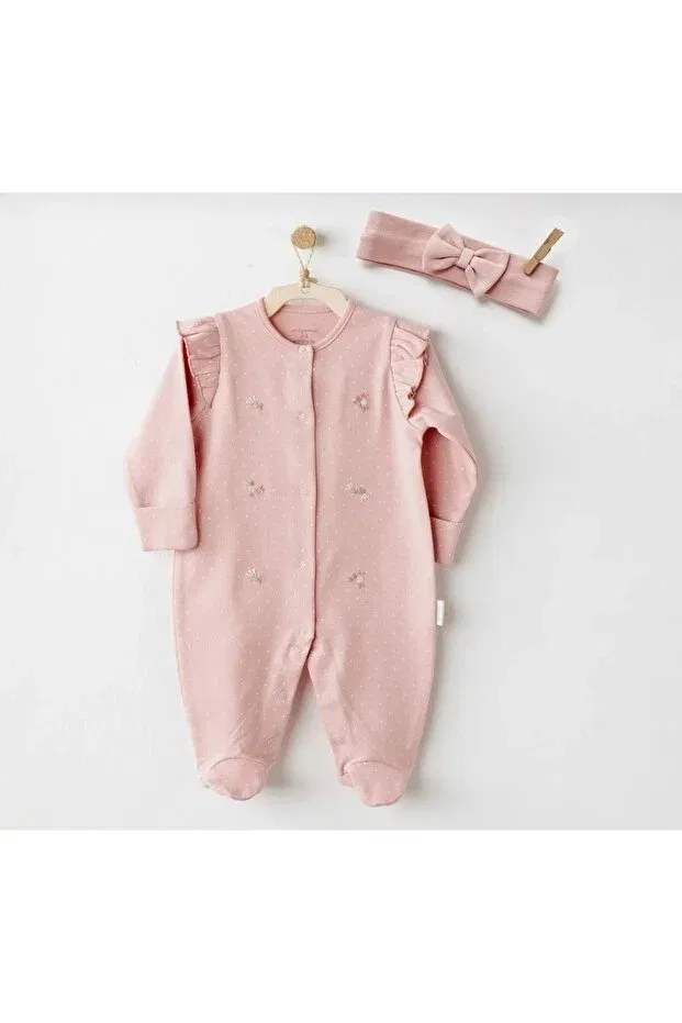 Детский комбинезон для девочек хлопковый Limi̇ baby girl cotton embroidered jumpsuit with headband Andywawa, Pink