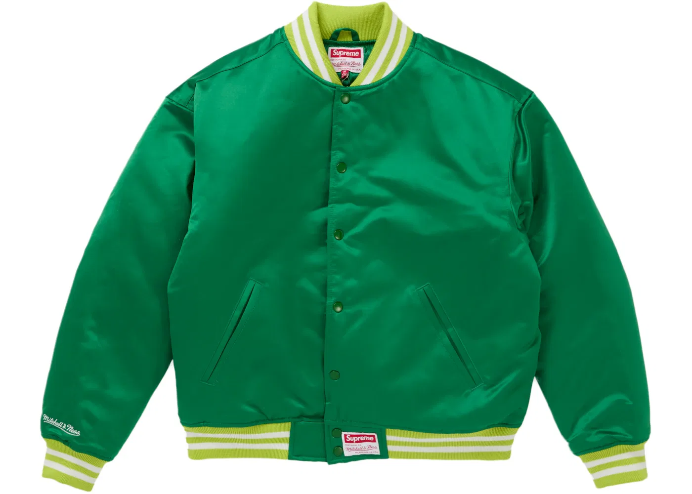 Мужская куртка-бомбер с сатиновой отделкой Supreme Mitchell & Ness Satin Varsity Jacket (FW24), Green — фото 3