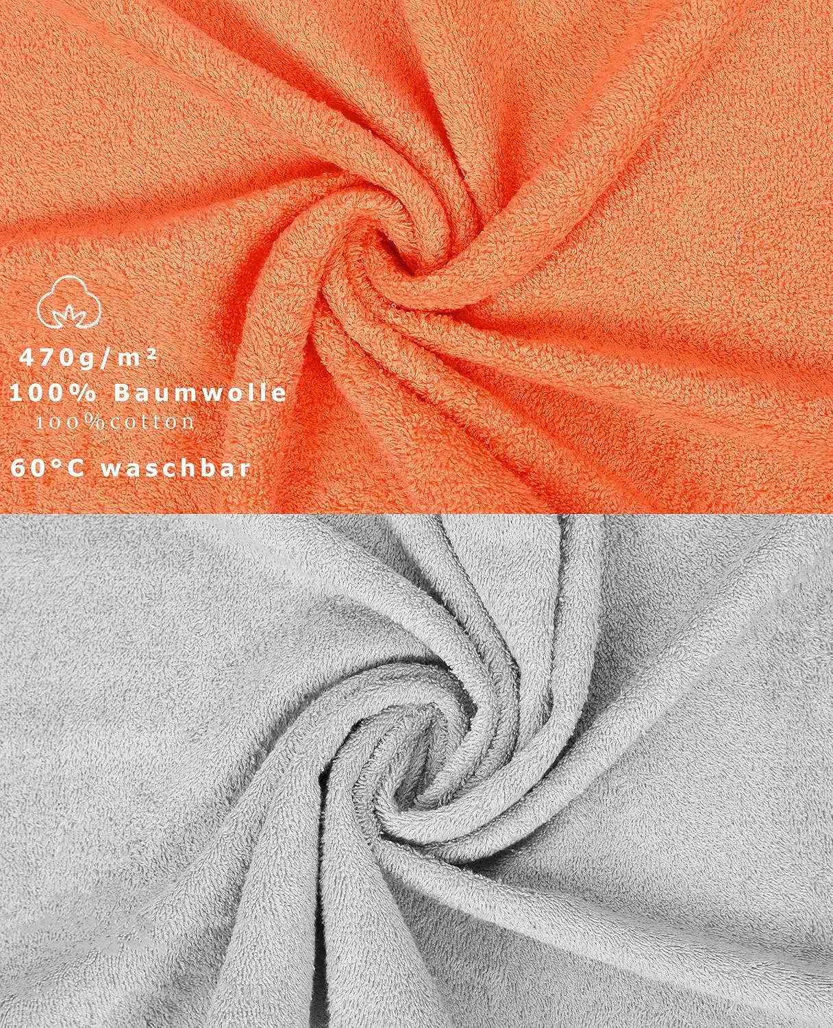 Комплект фланелевых полотенец 30x30 см, 10 шт, Betz, 100% хлопок, Orange Silver Grey — фото 4