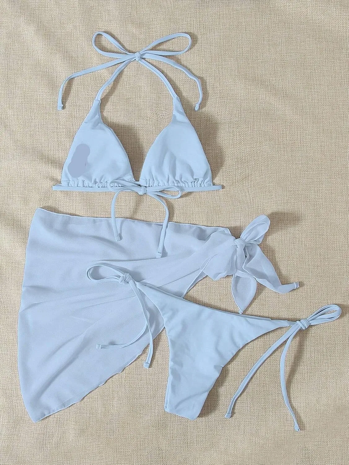 Женский бикини-комплект с высокой талией и завязками на спине Halter, Blue — фото 3