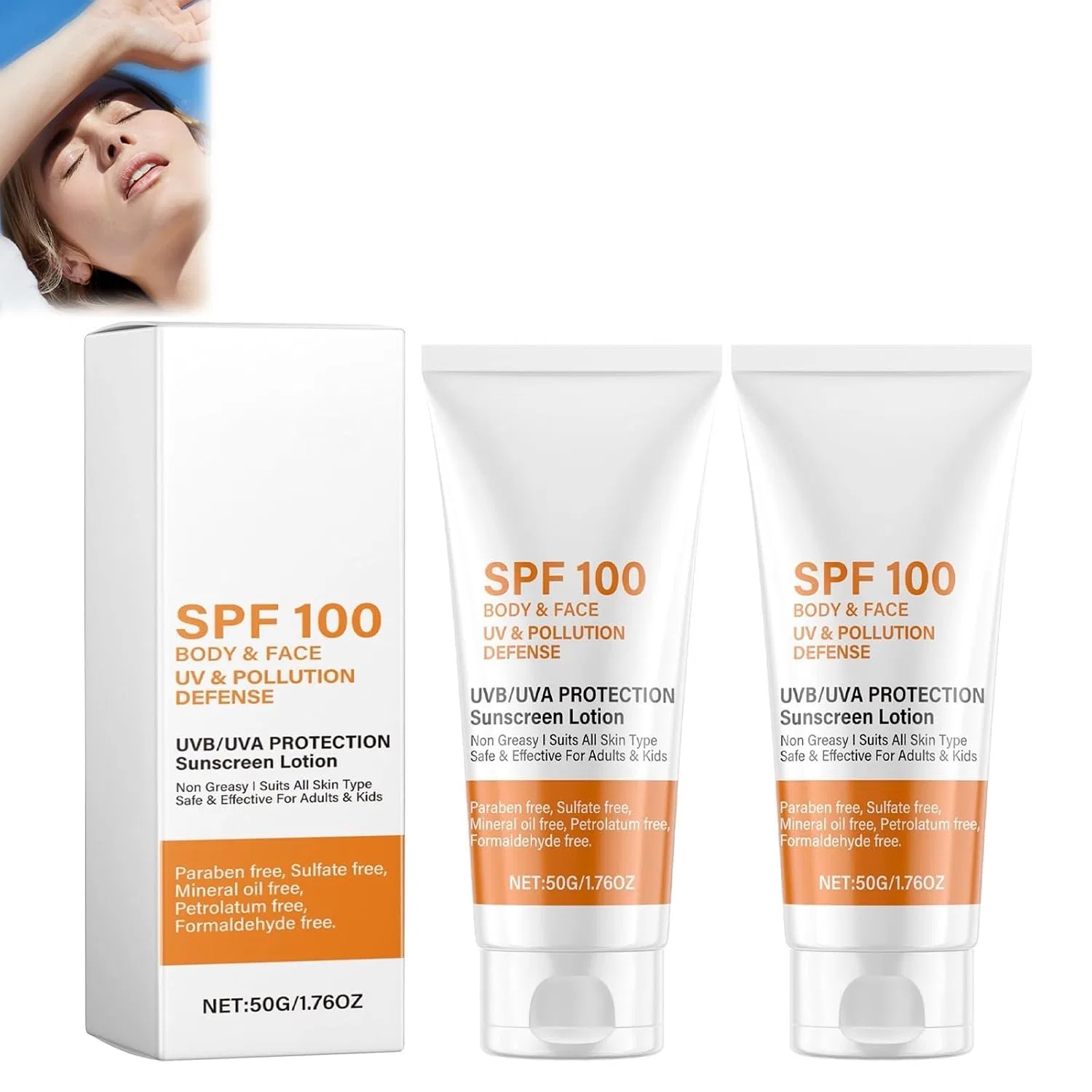 Солнцезащитный крем SPF 100 для лица и тела, 50 г, 2 шт Generic