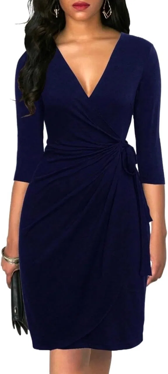 Женское облегающее платье миди с V-образным вырезом Navy Blue