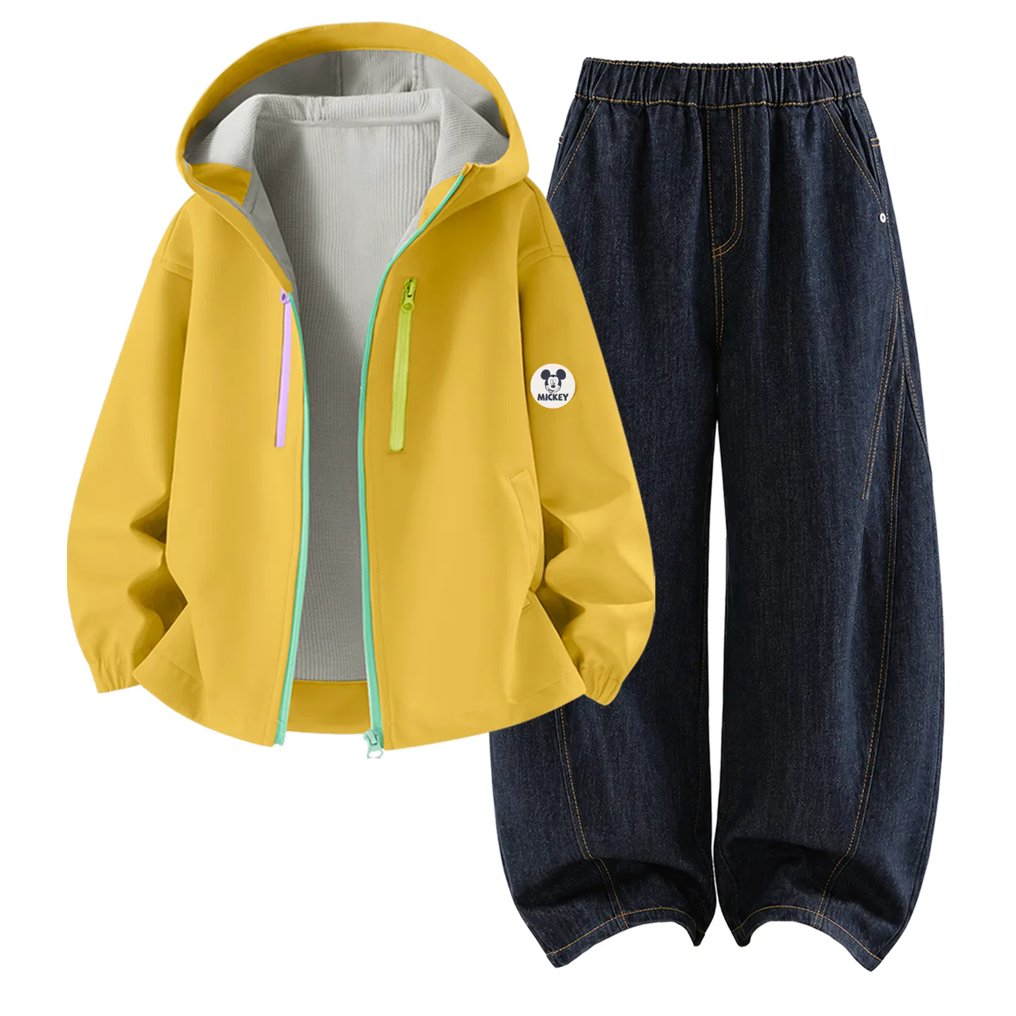 Детский спортивный комплект с капюшоном, ветрозащитный, Didi Zhong Round Hook-and-Loop K Fun Yellow+Solid Color Denim Black Blue, Disney, Желтый/Синий