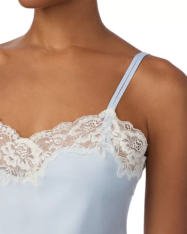 Женский комплект пижамы с кружевом Signature Satin Lace Cami Top & Ankle Pant Pajama Set Ralph Lauren, синий — фото 2