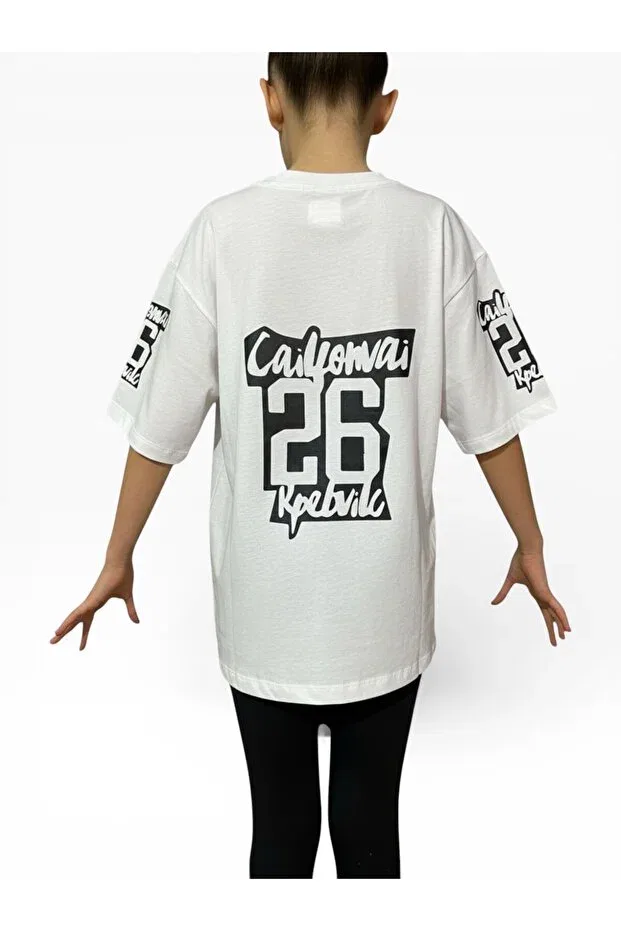 Детская хлопковое футболка для девочек с принтом California She Can Wear, White — фото 3