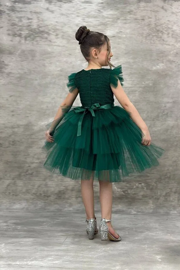 Детское платье для девочек с блестками Katkat Glitter Green Kids Evening Gown Birthday Party Wedding Dress 4/7 Aby260 Abiyekids, Green — фото 3