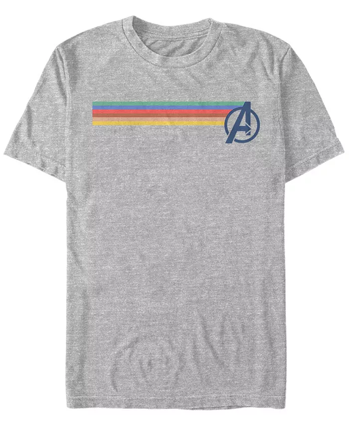 

Футболка с коротким рукавом Marvel Men's Comic Collection Avengers с разноцветными полосками и логотипом Fifth Sun, серый