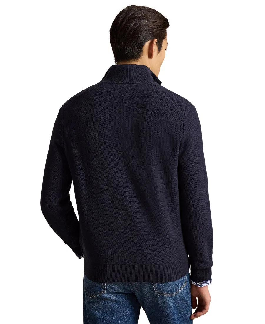 Мужской свитер с воротником-стойкой и молнией, из хлопка Polo Ralph Lauren, Navy Heather — фото 4