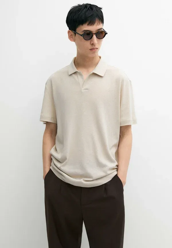 Поло из льна и хлопка Polo shirt Massimo Dutti, темно-коричневый