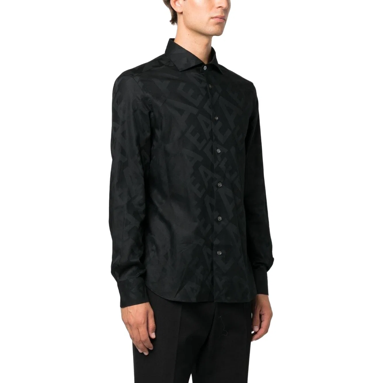 Мужская рубашка с длинным рукавом с монограммой Emporio Armani, Black — фото 4